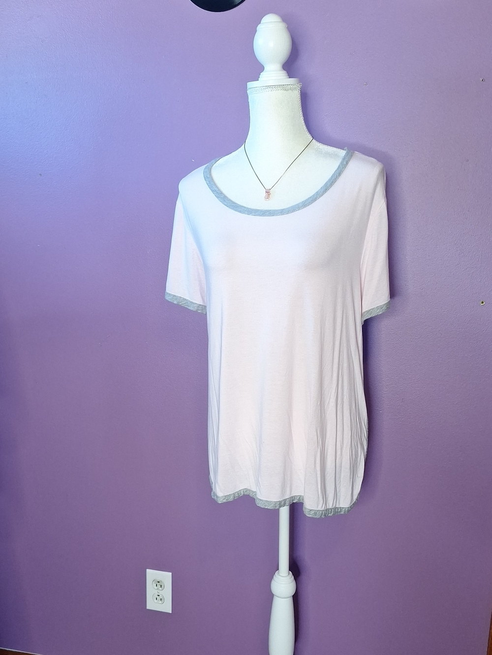 Secret Treasures Light Pink Short Sleeve Tee with Gray Trim